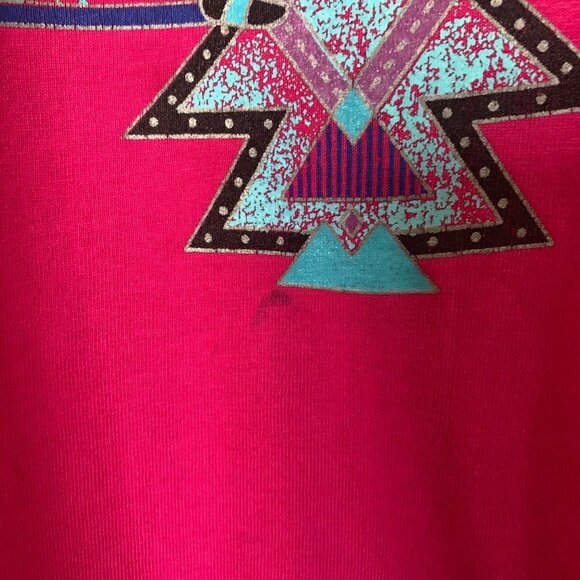 Vintage 90s Pink & Teal Single Stitch Aztec Print T-Shirt Size Large - Picture 8 of 12